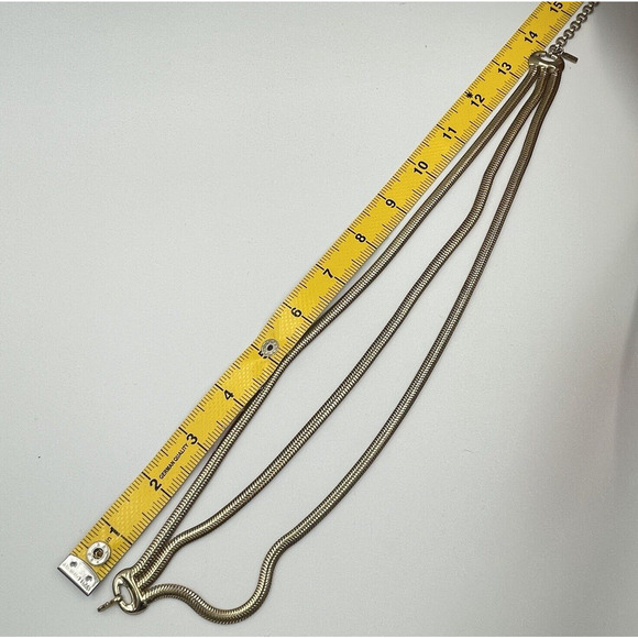 Vintage MONET 3 Strand Snake Herringbone Chunky Gold Tone Chain Necklace Tiered - Picture 5 of 7